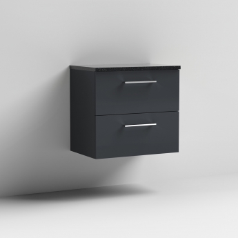 Nuie Arno Wall Hung 2-Drawer Vanity Unit with Sparkling Black Worktop 600mm Wide - Satin Anthracite