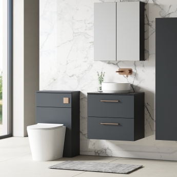 Nuie Arno Wall Hung 2-Drawer Vanity Unit with Sparkling Black Worktop 600mm Wide - Satin Anthracite