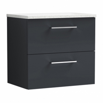 Nuie Arno Wall Hung 2-Drawer Vanity Unit with Sparkling White Worktop 600mm Wide - Satin Anthracite