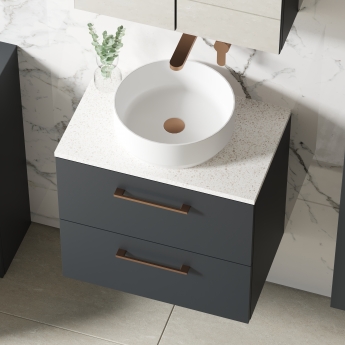 Nuie Arno Wall Hung 2-Drawer Vanity Unit with Sparkling White Worktop 600mm Wide - Satin Anthracite
