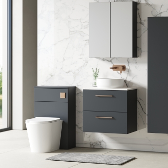 Nuie Arno Wall Hung 2-Drawer Vanity Unit with Sparkling White Worktop 600mm Wide - Satin Anthracite