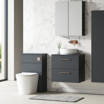 Nuie Arno Wall Hung 2-Drawer Vanity Unit with Worktop 600mm Wide - Satin Anthracite
