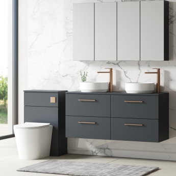 Nuie Arno Wall Hung 4-Drawer Vanity Unit with Worktop 1200mm Wide - Satin Anthracite | Product Image