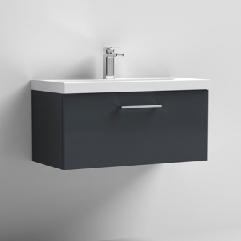 Nuie Arno Wall Hung 1-Drawer Vanity Unit with Basin-1 800mm Wide - Satin Anthracite
