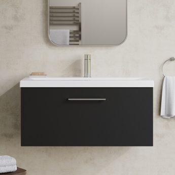 Nuie Arno Wall Hung 1-Drawer Vanity Unit with Basin-1 800mm Wide - Satin Anthracite