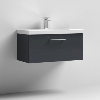 Nuie Arno Wall Hung 1-Drawer Vanity Unit with Basin-3 800mm Wide - Satin Anthracite