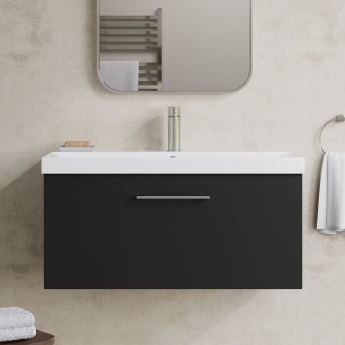 Nuie Arno Wall Hung 1-Drawer Vanity Unit with Basin-3 800mm Wide - Satin Anthracite