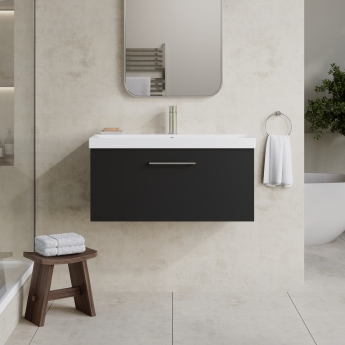 Nuie Arno Wall Hung 1-Drawer Vanity Unit with Basin-3 800mm Wide - Satin Anthracite
