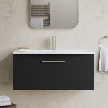 Nuie Arno Wall Hung 1-Drawer Vanity Unit with Basin-4 800mm Wide - Satin Anthracite