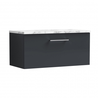 Nuie Arno Wall Hung 1-Drawer Vanity Unit with Carrera Marble Worktop 800mm Wide - Satin Anthracite | Product Image