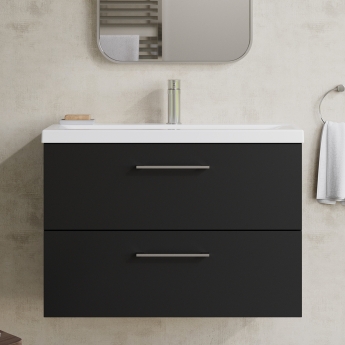 Nuie Arno Wall Hung 2-Drawer Vanity Unit with Basin-1 800mm Wide - Satin Anthracite