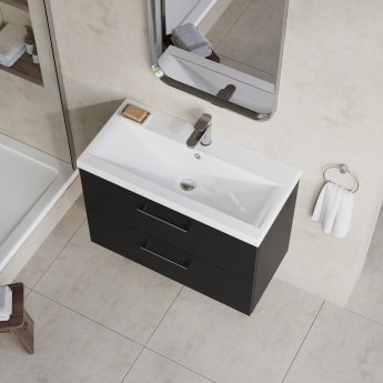 Nuie Arno Wall Hung 2-Drawer Vanity Unit with Basin-1 800mm Wide - Satin Anthracite