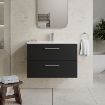 Nuie Arno Wall Hung 2-Drawer Vanity Unit with Basin-2 800mm Wide - Satin Anthracite