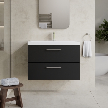 Nuie Arno Wall Hung 2-Drawer Vanity Unit with Basin-3 800mm Wide - Satin Anthracite