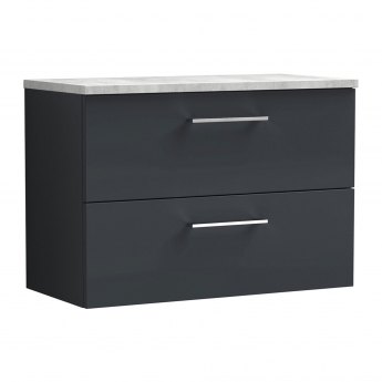 Nuie Arno Wall Hung 2-Drawer Vanity Unit with Bellato Grey Worktop 800mm Wide - Satin Anthracite