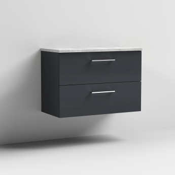 Nuie Arno Wall Hung 2-Drawer Vanity Unit with Bellato Grey Worktop 800mm Wide - Satin Anthracite