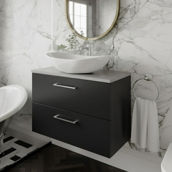 Nuie Arno Wall Hung 2-Drawer Vanity Unit with Bellato Grey Worktop 800mm Wide - Satin Anthracite
