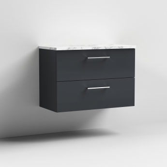 Nuie Arno Wall Hung 2-Drawer Vanity Unit with Carrera Marble Worktop 800mm Wide - Satin Anthracite | Product Image