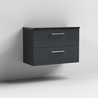 Nuie Arno Wall Hung 2-Drawer Vanity Unit with Sparkling Black Worktop 800mm Wide - Satin Anthracite