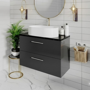 Nuie Arno Wall Hung 2-Drawer Vanity Unit with Sparkling Black Worktop 800mm Wide - Satin Anthracite