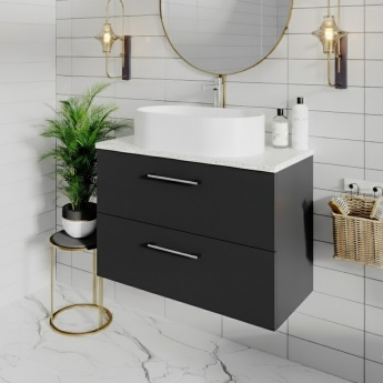 Nuie Arno Wall Hung 2-Drawer Vanity Unit with Sparkling White Worktop 800mm Wide - Satin Anthracite
