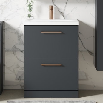 Nuie Arno Floor Standing 2-Drawer Vanity Unit with Basin-1 600mm Wide - Satin Anthracite