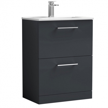 Nuie Arno Floor Standing 2-Drawer Vanity Unit with Basin-2 600mm Wide - Satin Anthracite