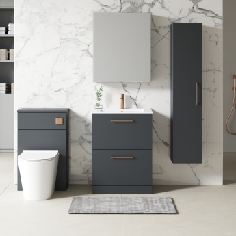 Nuie Arno Floor Standing 2-Drawer Vanity Unit with Basin-2 600mm Wide - Satin Anthracite
