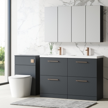 Nuie Arno Floor Standing 4-Drawer Vanity Unit with Double Polymarble Basin 1200mm Wide - Satin Anthracite