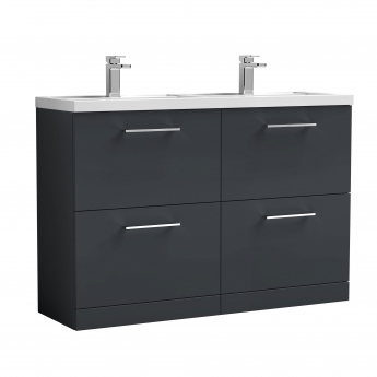 Nuie Arno Floor Standing 4-Drawer Vanity Unit with Double Polymarble Basin 1200mm Wide - Satin Anthracite