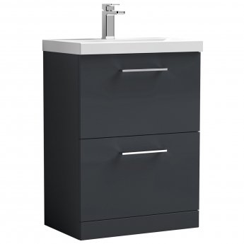 Nuie Arno Floor Standing 2-Drawer Vanity Unit with Basin-3 600mm Wide - Satin Anthracite