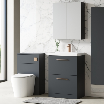 Nuie Arno Floor Standing 2-Drawer Vanity Unit with Basin-3 600mm Wide - Satin Anthracite
