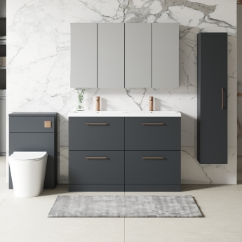 Nuie Arno Floor Standing 4-Drawer Vanity Unit with Double Ceramic Basin 1200mm Wide - Satin Anthracite