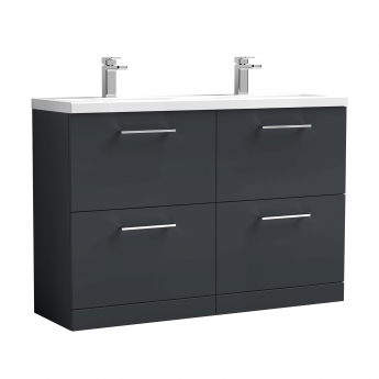 Nuie Arno Floor Standing 4-Drawer Vanity Unit with Double Ceramic Basin 1200mm Wide - Satin Anthracite