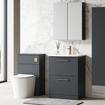 Nuie Arno Floor Standing 2-Drawer Vanity Unit with Basin-4 600mm Wide - Satin Anthracite
