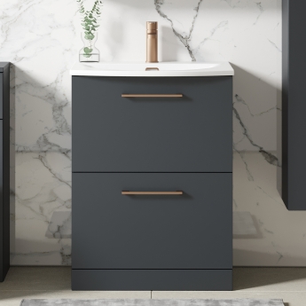 Nuie Arno Floor Standing 2-Drawer Vanity Unit with Basin-4 600mm Wide - Satin Anthracite