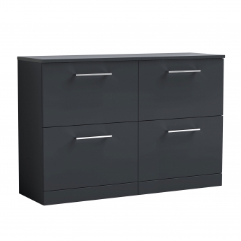 Nuie Arno Floor Standing 4-Drawer Vanity Unit with Worktop 1200mm Wide - Satin Anthracite
