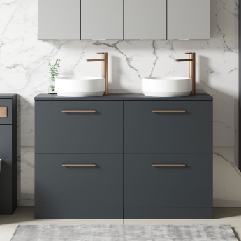 Nuie Arno Floor Standing 4-Drawer Vanity Unit with Worktop 1200mm Wide - Satin Anthracite | Product Image