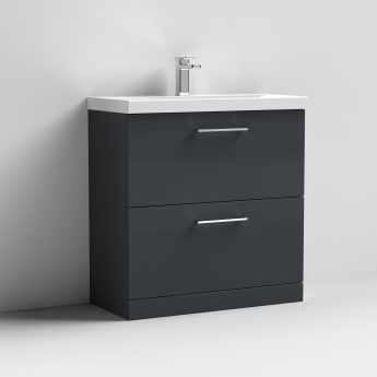 Nuie Arno Floor Standing 2-Drawer Vanity Unit with Basin-1 800mm Wide - Satin Anthracite
