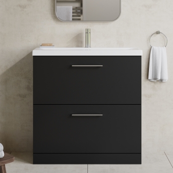 Nuie Arno Floor Standing 2-Drawer Vanity Unit with Basin-1 800mm Wide - Satin Anthracite