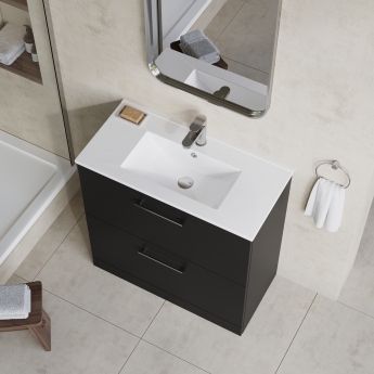 Nuie Arno Floor Standing 2-Drawer Vanity Unit with Basin-2 800mm Wide - Satin Anthracite