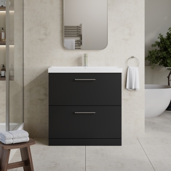 Nuie Arno Floor Standing 2-Drawer Vanity Unit with Basin-3 800mm Wide - Satin Anthracite