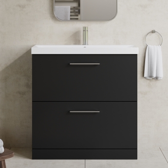 Nuie Arno Floor Standing 2-Drawer Vanity Unit with Basin-3 800mm Wide - Satin Anthracite