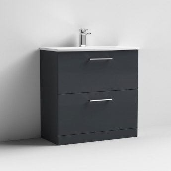 Nuie Arno Floor Standing 2-Drawer Vanity Unit with Basin-4 800mm Wide - Satin Anthracite