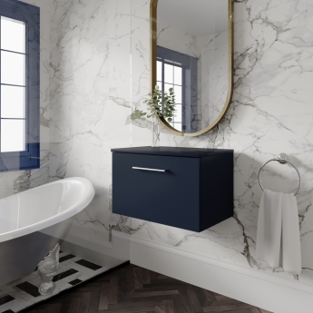 Nuie Arno Wall Hung 1-Drawer Vanity Unit with Worktop 600mm Wide - Electric Blue