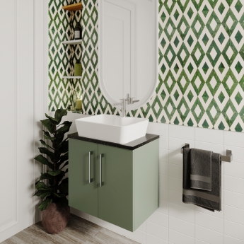 Nuie Arno Wall Hung 2-Door Vanity Unit with Sparkling Black Worktop 600mm Wide - Satin Grey