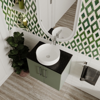 Nuie Arno Wall Hung 2-Door Vanity Unit with Sparkling Black Worktop 600mm Wide - Satin Grey