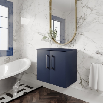 Nuie Arno Wall Hung 2-Door Vanity Unit with Worktop 600mm Wide - Electric Blue