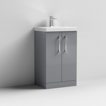 Nuie Arno Floor Standing 2-Door Vanity Unit with Basin-1 500mm Wide - Satin Grey