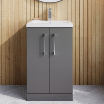 Nuie Arno Floor Standing 2-Door Vanity Unit with Basin-1 500mm Wide - Satin Grey | Product Image